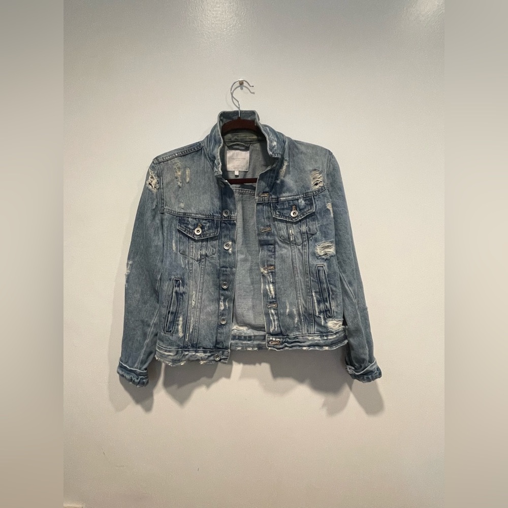Zara light blue wash ripped jean jacket